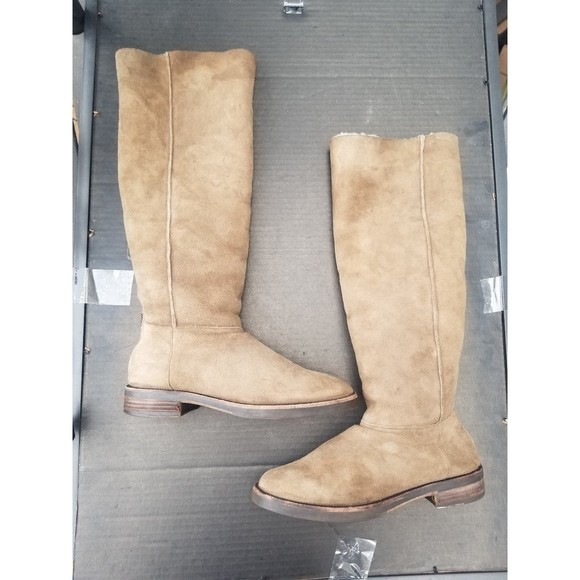 Coach knee high wool leather suede shearling sherpa tan boot 9 9.5 - Picture 1 of 9